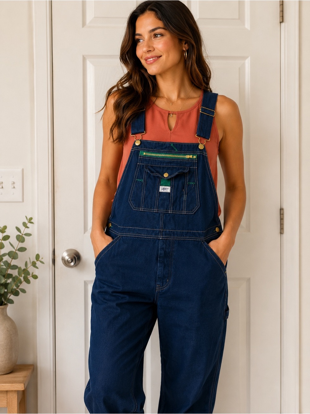 Oversized Carpenter Denim Overalls Dark Wash Utility Workwear 50x32